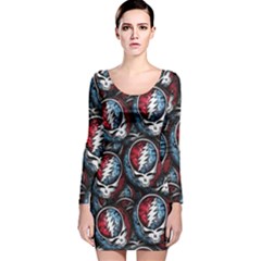 Grateful Dead Pattern Long Sleeve Velvet Bodycon Dress