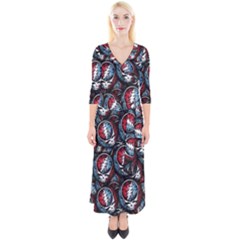 Grateful Dead Pattern Quarter Sleeve Wrap Maxi Dress