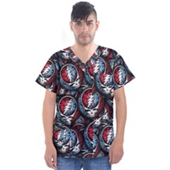 Grateful Dead Pattern Men s V-Neck Scrub Top