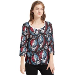 Grateful Dead Pattern Chiffon Quarter Sleeve Blouse