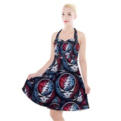 Grateful Dead Pattern Halter Party Swing Dress 