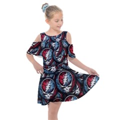 Grateful Dead Pattern Kids  Shoulder Cutout Chiffon Dress