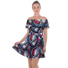 Grateful Dead Pattern Off Shoulder Velour Dress