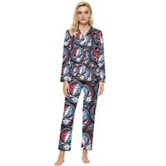 Grateful Dead Pattern Womens  Long Sleeve Velvet Pocket Pajamas Set