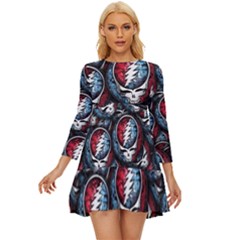 Grateful Dead Pattern Long Sleeve Babydoll Dress