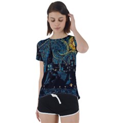 Cartoon Starry Night Vincent Van Gofh Short Sleeve Foldover Tee by Jancukart