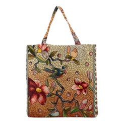 Flower Cubism Mosaic Vintage Grocery Tote Bag by Jancukart