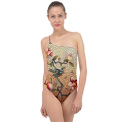 Flower Cubism Mosaic Vintage Classic One Shoulder Swimsuit by Jancukart