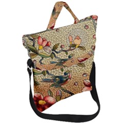 Flower Cubism Mosaic Vintage Fold Over Handle Tote Bag by Jancukart