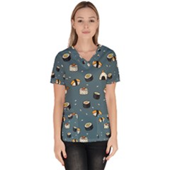 Sushi Pattern Women s V-neck Scrub Top by Jancukart