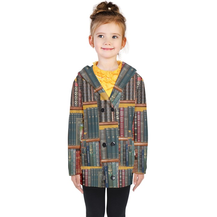 Books Library Bookshelf Bookshop Kids  Double Breasted Button Coat