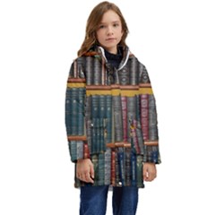 Books Library Bookshelf Bookshop Kid s Hooded Longline Puffer Jacket by Zezheshop