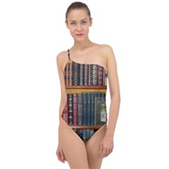 Books Library Bookshelf Bookshop Classic One Shoulder Swimsuit by Zezheshop