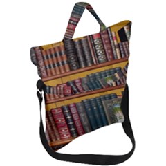 Books Library Bookshelf Bookshop Fold Over Handle Tote Bag