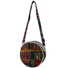 Books Library Bookshelf Bookshop Crossbody Circle Bag by Zezheshop