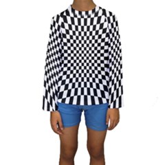 Illusion Checkerboard Black And White Pattern Kids  Long Sleeve Swimwear