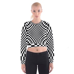 Illusion Checkerboard Black And White Pattern Cropped Sweatshirt
