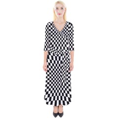 Illusion Checkerboard Black And White Pattern Quarter Sleeve Wrap Maxi Dress by Zezheshop