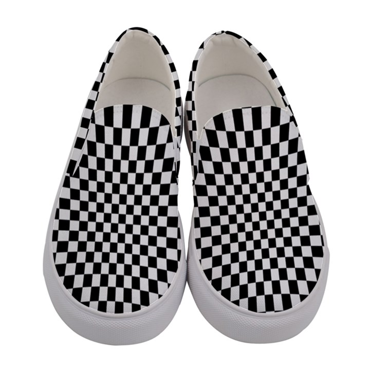 Illusion Checkerboard Black And White Pattern Women s Canvas Slip Ons