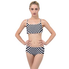 Illusion Checkerboard Black And White Pattern Layered Top Bikini Set by Zezheshop