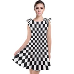 Illusion Checkerboard Black And White Pattern Tie Up Tunic Dress by Zezheshop