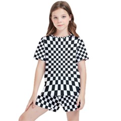 Illusion Checkerboard Black And White Pattern Kids  Tee And Sports Shorts Set by Zezheshop