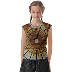 Barcelona Stained Glass Window Kids  Raglan Cap Sleeve Tee by Amaryn4rt