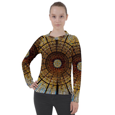 Barcelona Stained Glass Window Women s Pique Long Sleeve Tee by Amaryn4rt