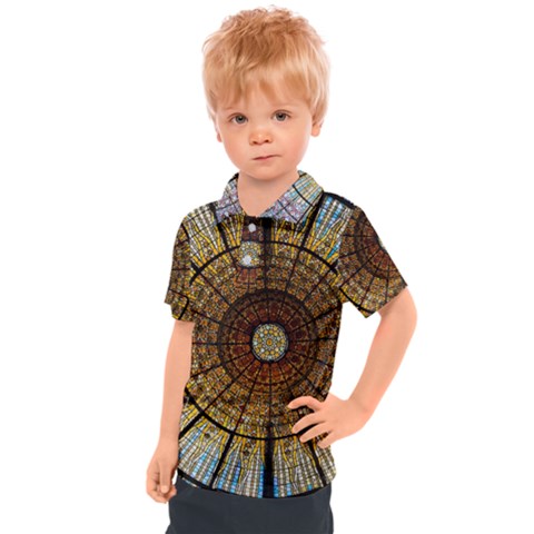 Barcelona Stained Glass Window Kids  Polo Tee by Amaryn4rt