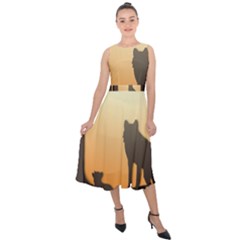 Vectors Painting Wolves Nature Forest Midi Tie-back Chiffon Dress by Amaryn4rt