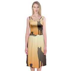 Vectors Painting Wolves Nature Forest Midi Sleeveless Dress by Amaryn4rt