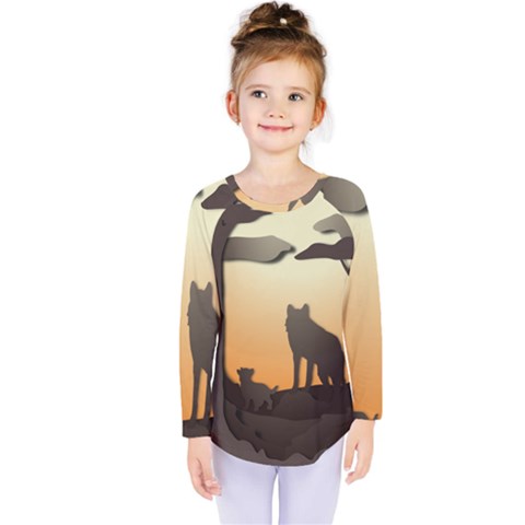 Vectors Painting Wolves Nature Forest Kids  Long Sleeve Tee by Amaryn4rt