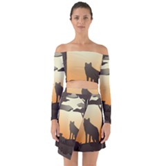 Vectors Painting Wolves Nature Forest Off Shoulder Top With Skirt Set