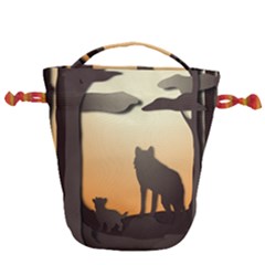 Vectors Painting Wolves Nature Forest Drawstring Bucket Bag