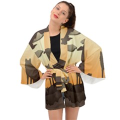 Vectors Painting Wolves Nature Forest Long Sleeve Kimono