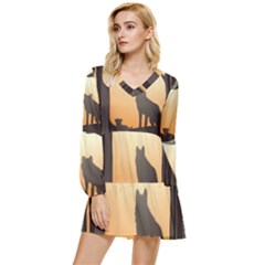 Vectors Painting Wolves Nature Forest Tiered Long Sleeve Mini Dress by Amaryn4rt