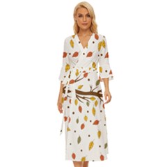 Autumn Isolated Blade Branch Midsummer Wrap Dress