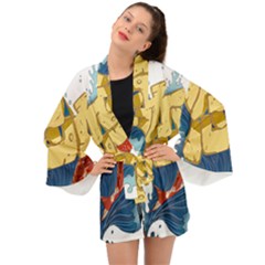 Wave Fish Koi Splash Character Long Sleeve Kimono