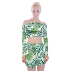 Leaves Background Wallpaper Pattern Off Shoulder Top With Mini Skirt Set by Amaryn4rt