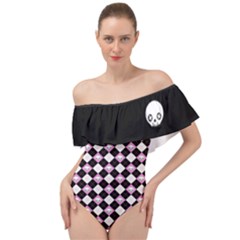 Cute Skulls Off Shoulder Velour Bodysuit 