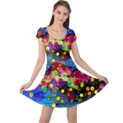 Blobs Dots Abstract Art Waves Cap Sleeve Dress by Amaryn4rt