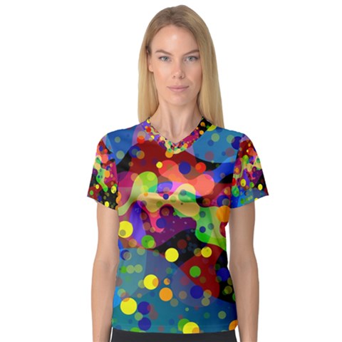 Blobs Dots Abstract Art Waves V-neck Sport Mesh Tee by Amaryn4rt