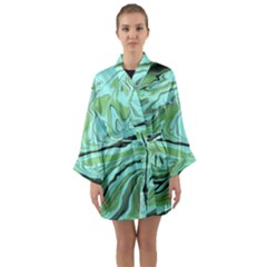 Waves Marbled Abstract Background Long Sleeve Satin Kimono by Amaryn4rt