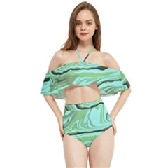 Waves Marbled Abstract Background Halter Flowy Bikini Set 