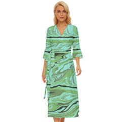Waves Marbled Abstract Background Midsummer Wrap Dress