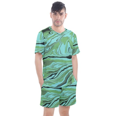 Waves Marbled Abstract Background Men s Mesh Tee And Shorts Set by Amaryn4rt
