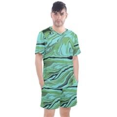 Waves Marbled Abstract Background Men s Mesh Tee And Shorts Set