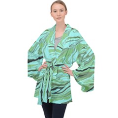 Waves Marbled Abstract Background Long Sleeve Velvet Kimono  by Amaryn4rt