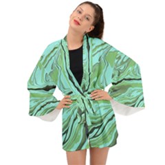 Waves Marbled Abstract Background Long Sleeve Kimono by Amaryn4rt