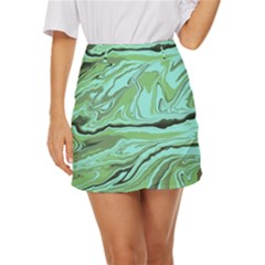Waves Marbled Abstract Background Mini Front Wrap Skirt